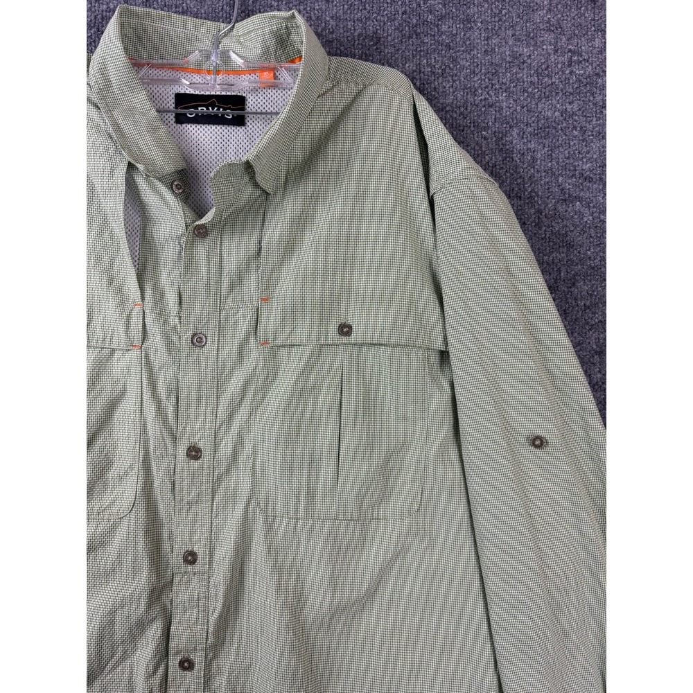 ORVIS Fishing Shirt Men XL Green White Long Sleeve Quick Dry‎ Vented Mesh Summer - Picture 2 of 9